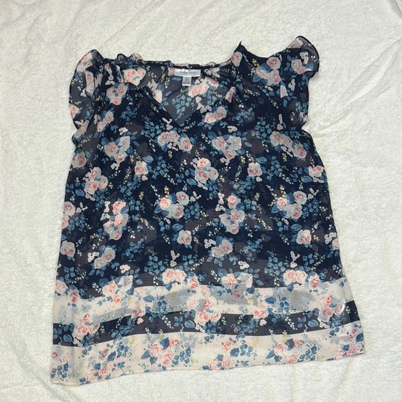 Motherhood Maternity Blue Cap Sleeve Ruffled Blouse - Picture 1 of 6